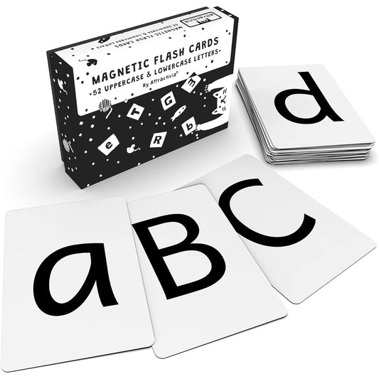 Attractivia Magnetic Big Alphabet ABC Flash Cards - 52 Sturdy Uppercase & Lowercase Large Letters Black - For Classroom Teachers, Homeschool, ESL, Kids & Adults