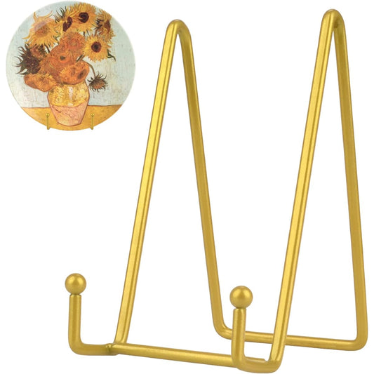 6" Plate Display Stand, 4pcs Plate Stand Holder Display Stand, Kalgaden Gold Iron Easel Plate Display Photo Holder Metal Frame Holder Picture Holder Art Easel for Home Decoration