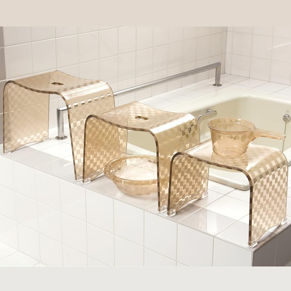 Senko Checker N Bath Chair Bath Chair L Size Height Approx. 30cm Cafe au Lait Modern Checkered Design 79972