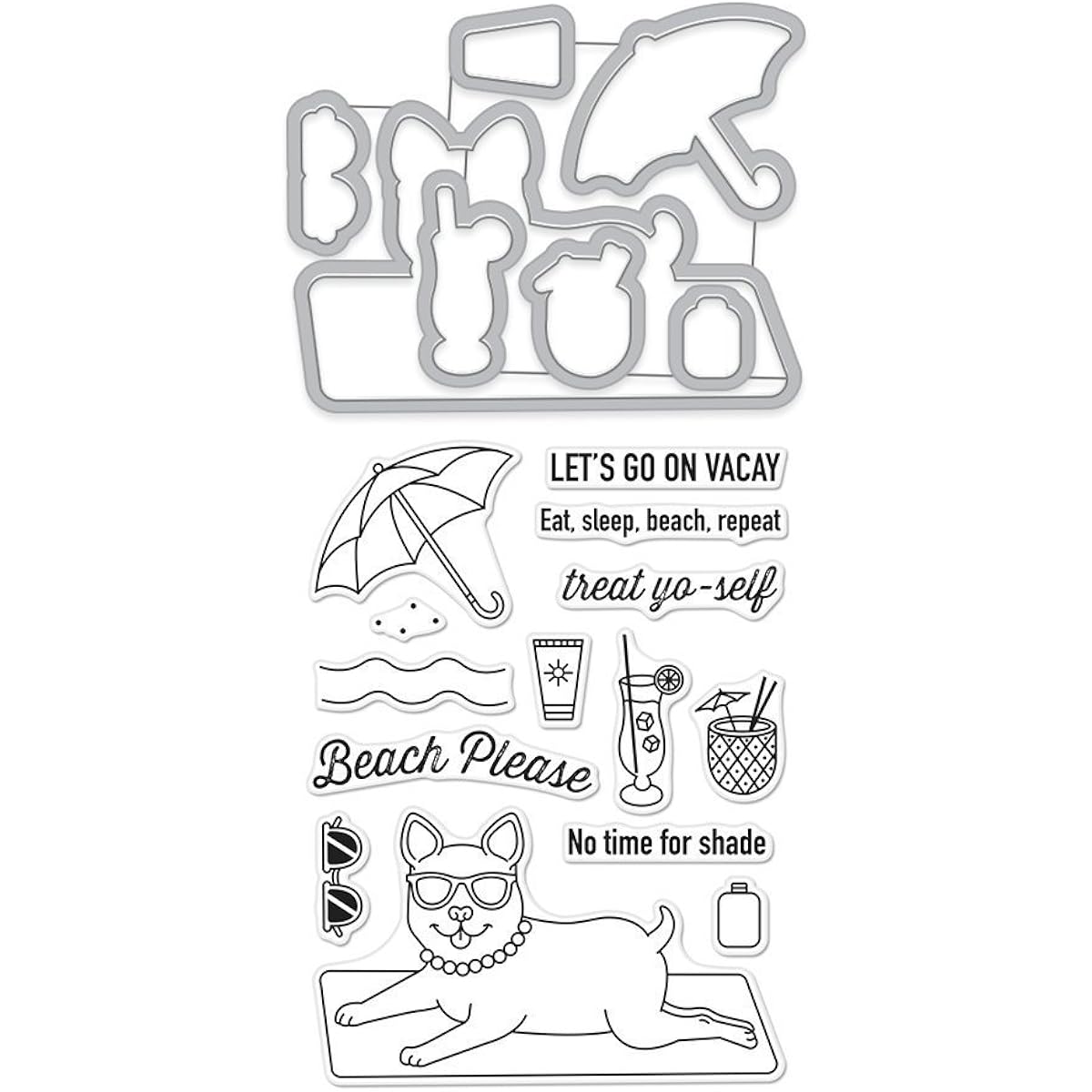 Hero Arts Beach Please Stamp & Cut Clear Rubber Stamp and Die Set (DC238)