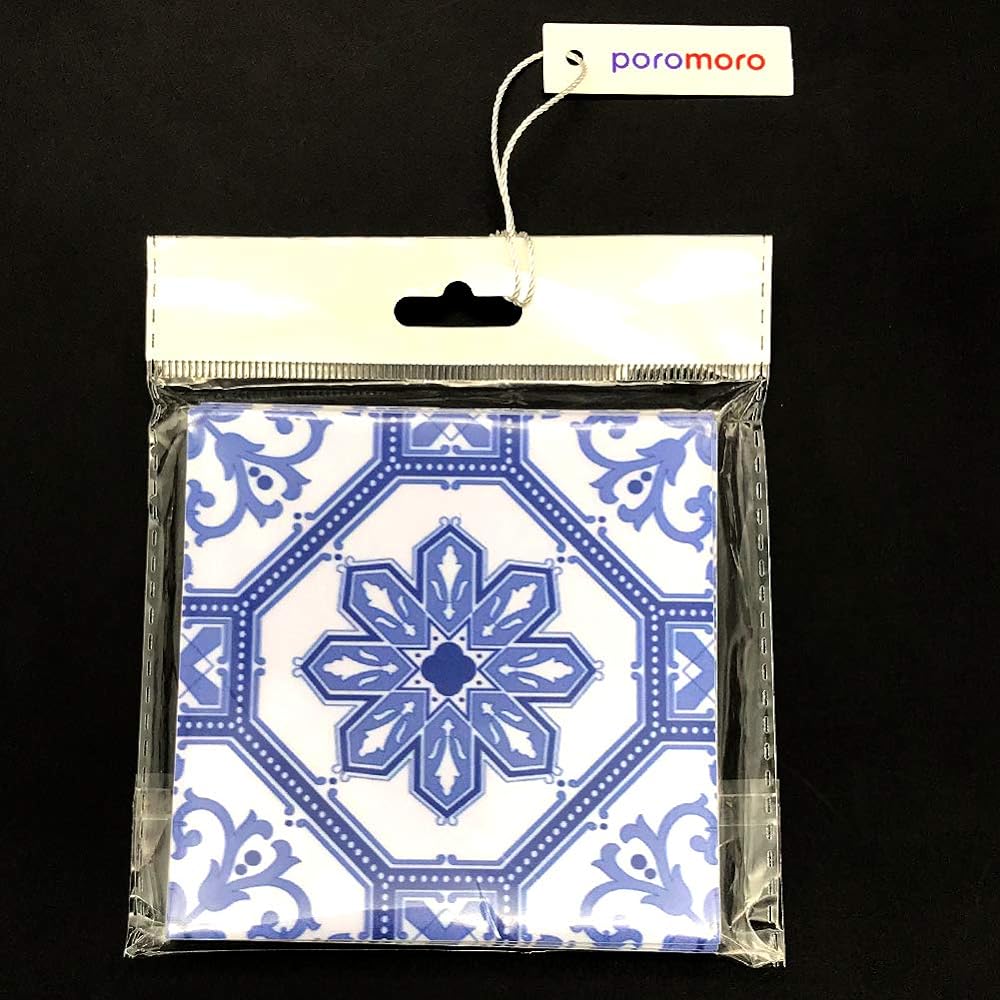 Poromoro Portuguese Spanish Azulejo Tile Stickers Peel and Stick Kitchen & Bathroom Mosaic Tile Stickers Set of 16 (7.9,29)