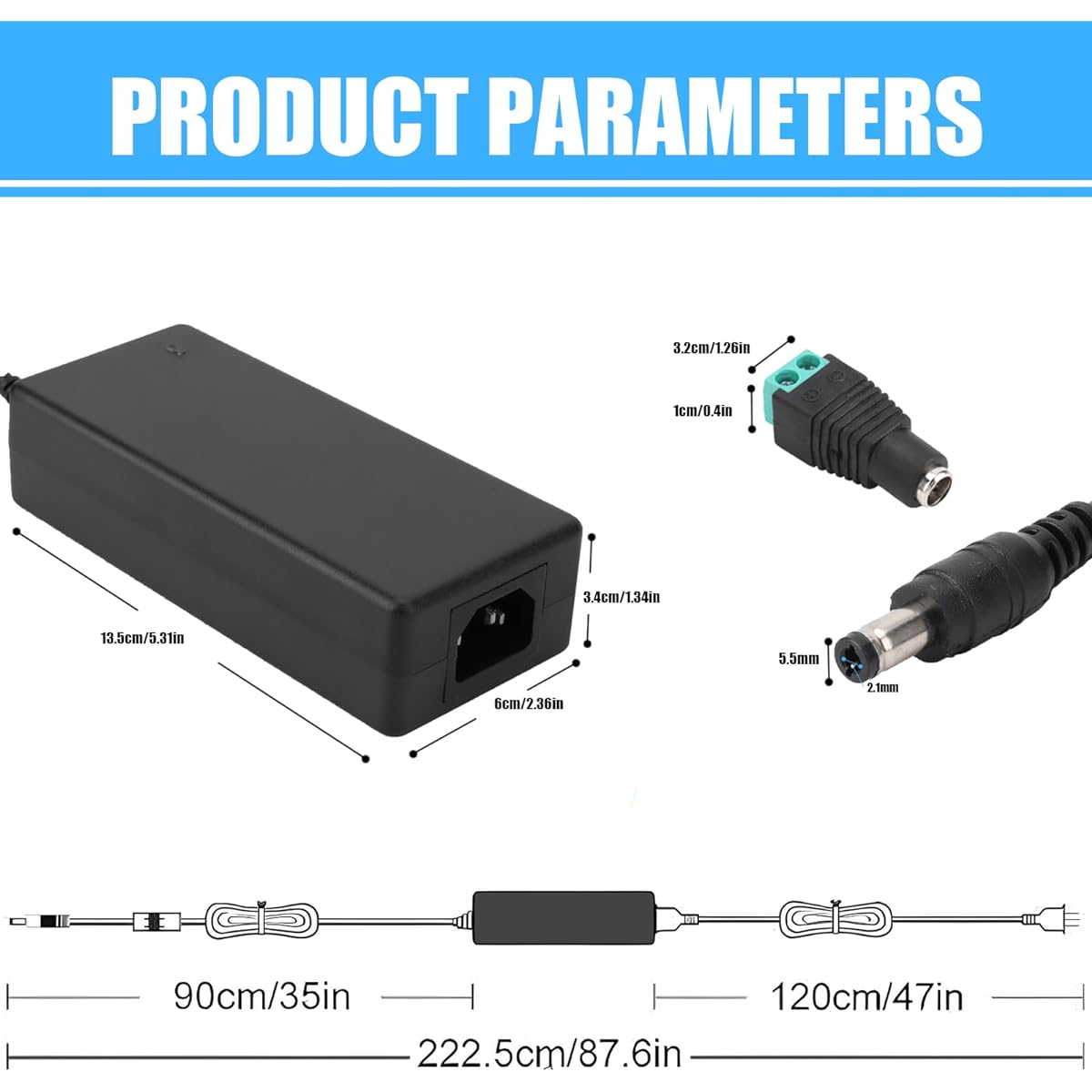 AOYADAISU 24V Power Adapter 144W 6A - AOYADAISU 100-240V Universal AC to DC Power 5.5mm x 2.1mm DC Plug 24 Volt 6 Amp Power Adapter for LED Strip Light Router Camera
