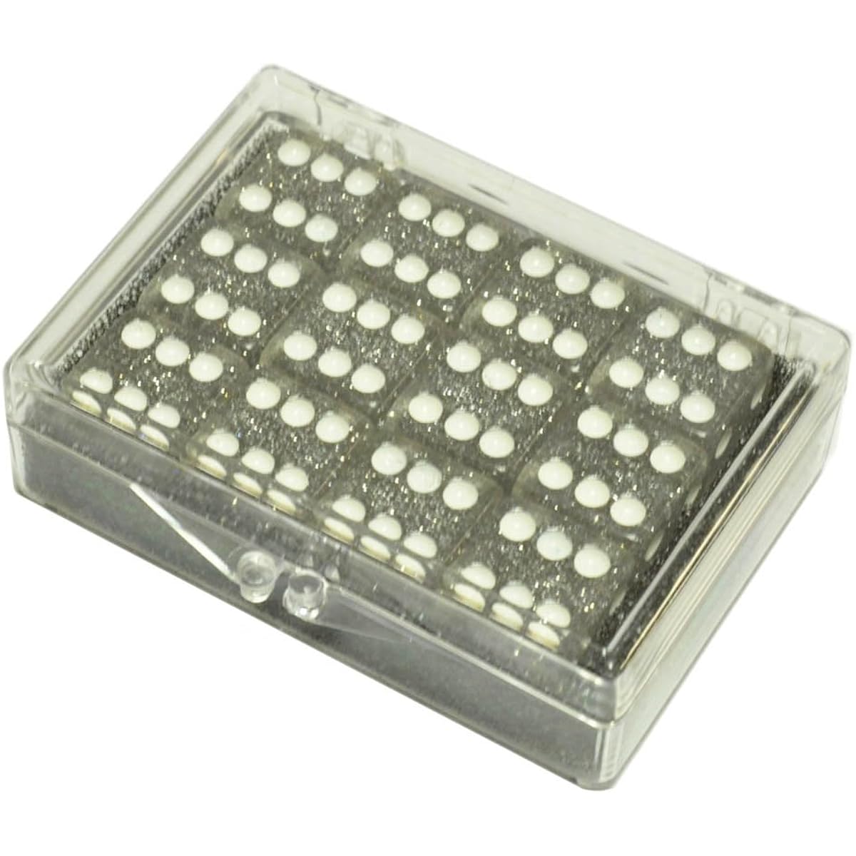 Set of 12 Silver Glitter Dice in Acrylic Box