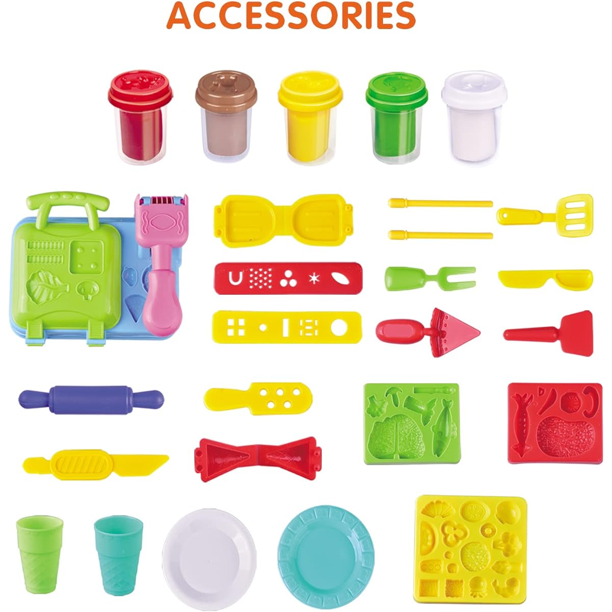 HASAYAQI Kitchen Creations Ice Cream Burger BBQ Noodle Party Playset Play Dough Set for Kids 4-8 Years Old Preschool Kitchen Grill Cooking Set for 2-4 Years Old Kids Gift for Boys & Girls