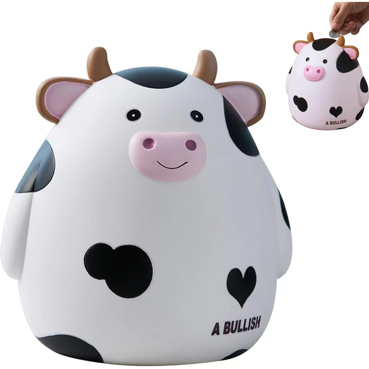 Piggy Bank for Girls, Cow Piggy Bank Toy with Opening, Cute Large Capacity Cow Piggy Bank, Unbreakable Plastic Piggy Bank for Boys Girls Kids Adults Christmas Birthday Gift Home Nursery Decor (White)