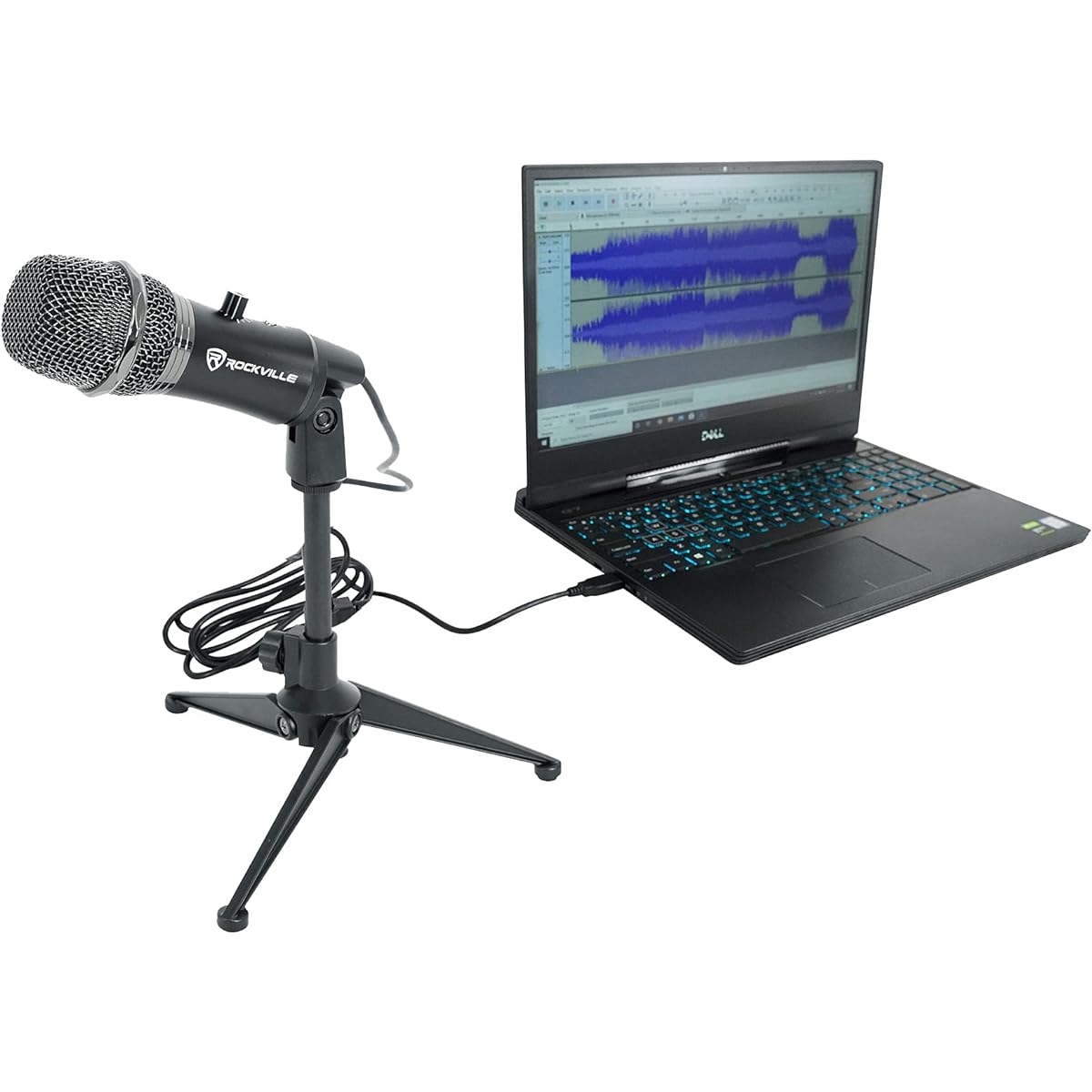 Rockville A-Stream Live Streaming USB Microphone with Gain+Mute Controls+Stand+Cable