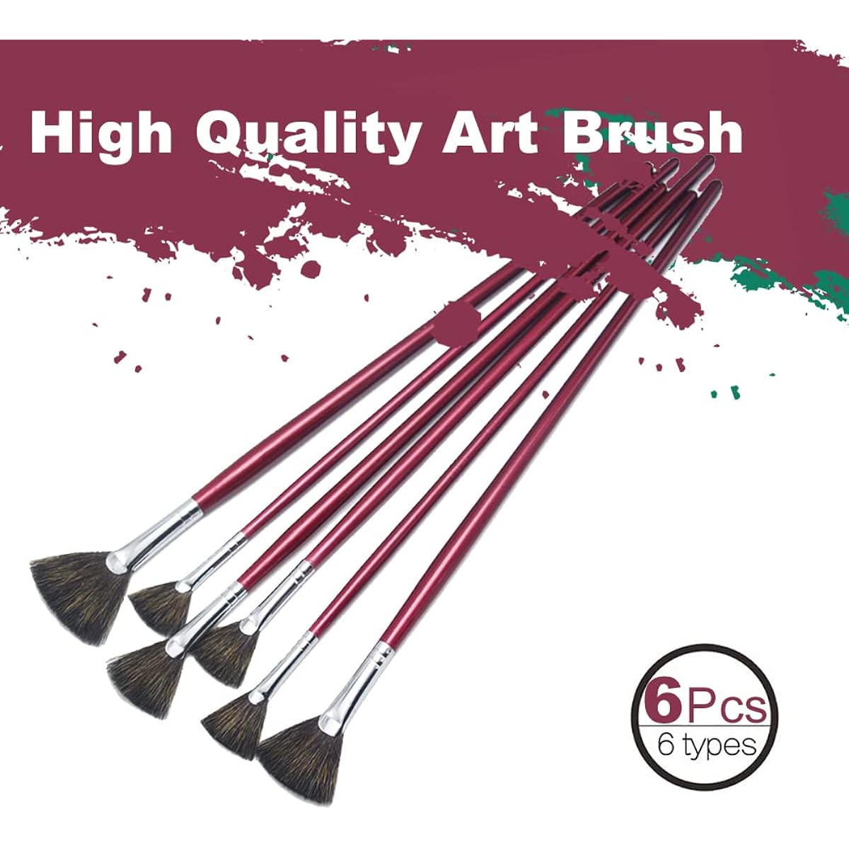 High Grade Mink 6pcs/Set Fishtail Fan Shape Watercolor Gouache Acrylic Painting Pen Artist Oil Painting Brush Art Supplies
