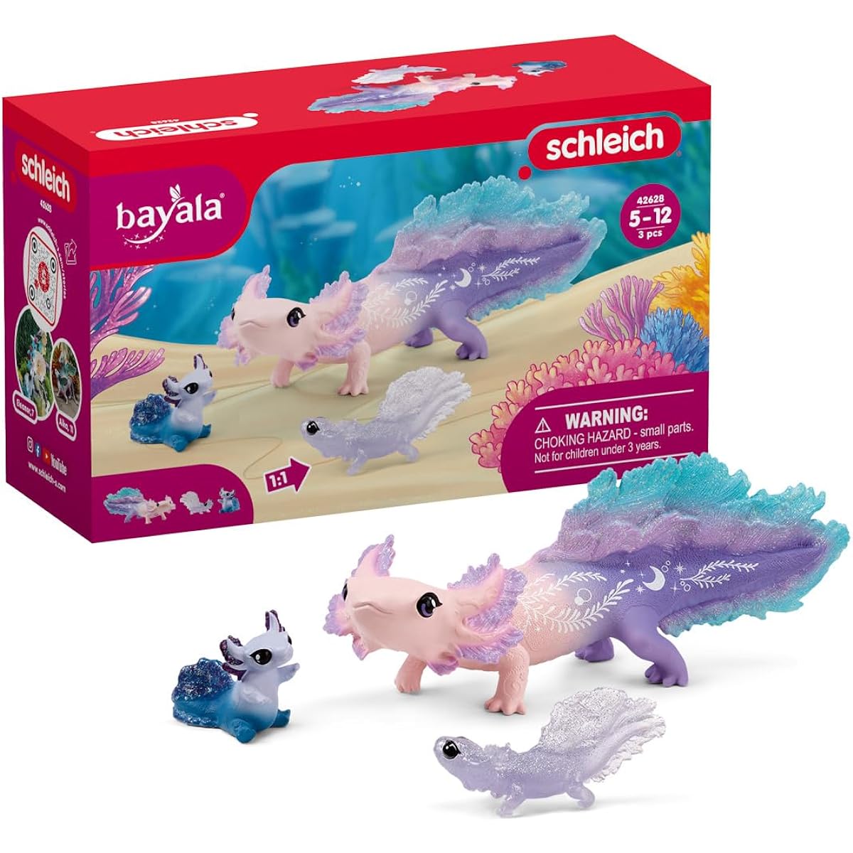 Schleich bayala, 3-Piece Set. Axolotl Salamander Toys for Girls and Boys, Axolotl Discovery Playset with Mom and Babies, Ages