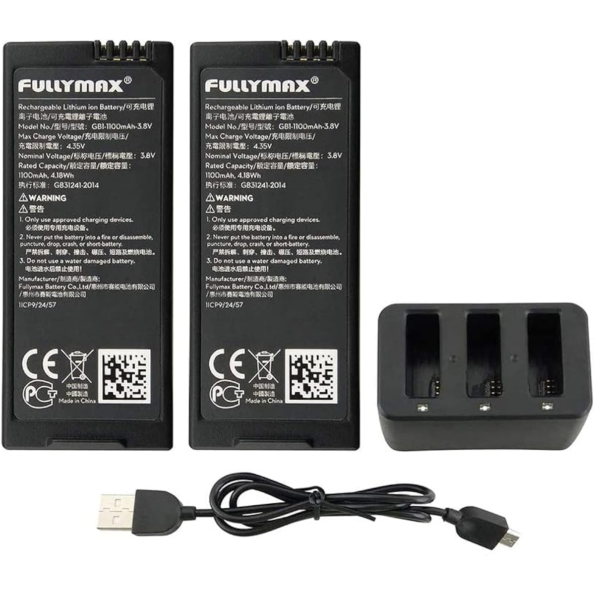 MOONZON Two 3.8V 1100mAh Lithium Batteries and 3 in 1 Charger for DJI Tello Remote Control Drone