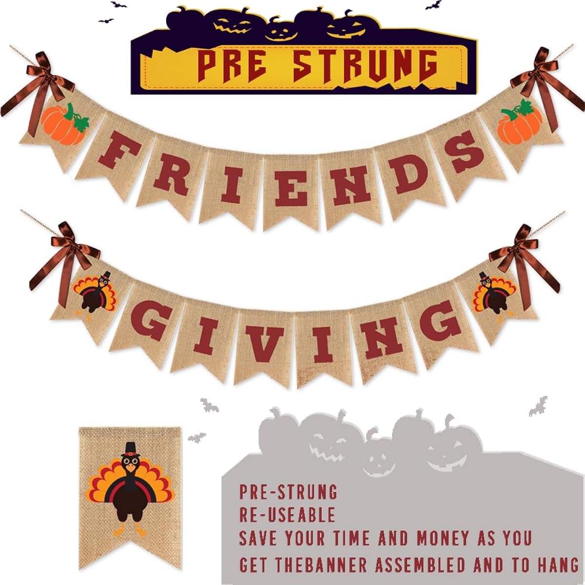 Thanksgiving Decorations for Friends Banner Burlap Fall Party Hanging Foil Swirls Reusable Thanksgiving Decorations Fall Pumpkin Leaves Truck Thanksgiving Decorations Indoor Fireplace Home