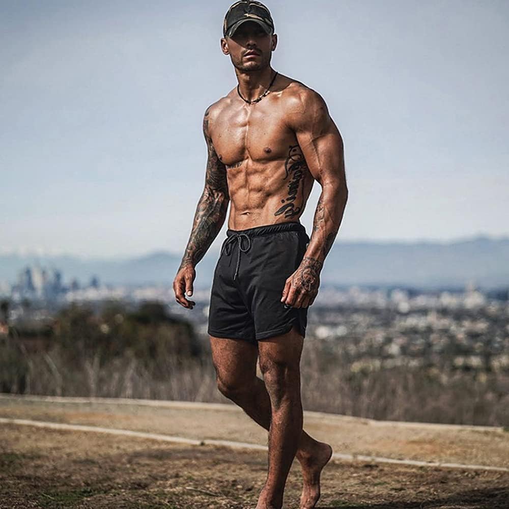 [Manatsulife] Men's Running Pants, Sports Shorts, Training Shorts, Gym Wear, Mesh Material, Quick Drying, Breathable DK02.