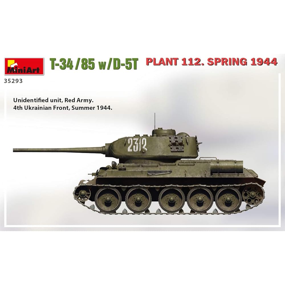 Miniart 1/35 Soviet Army T-34-85 w/D-5T 112th Factory Spring 1944 Plastic Model MA35293