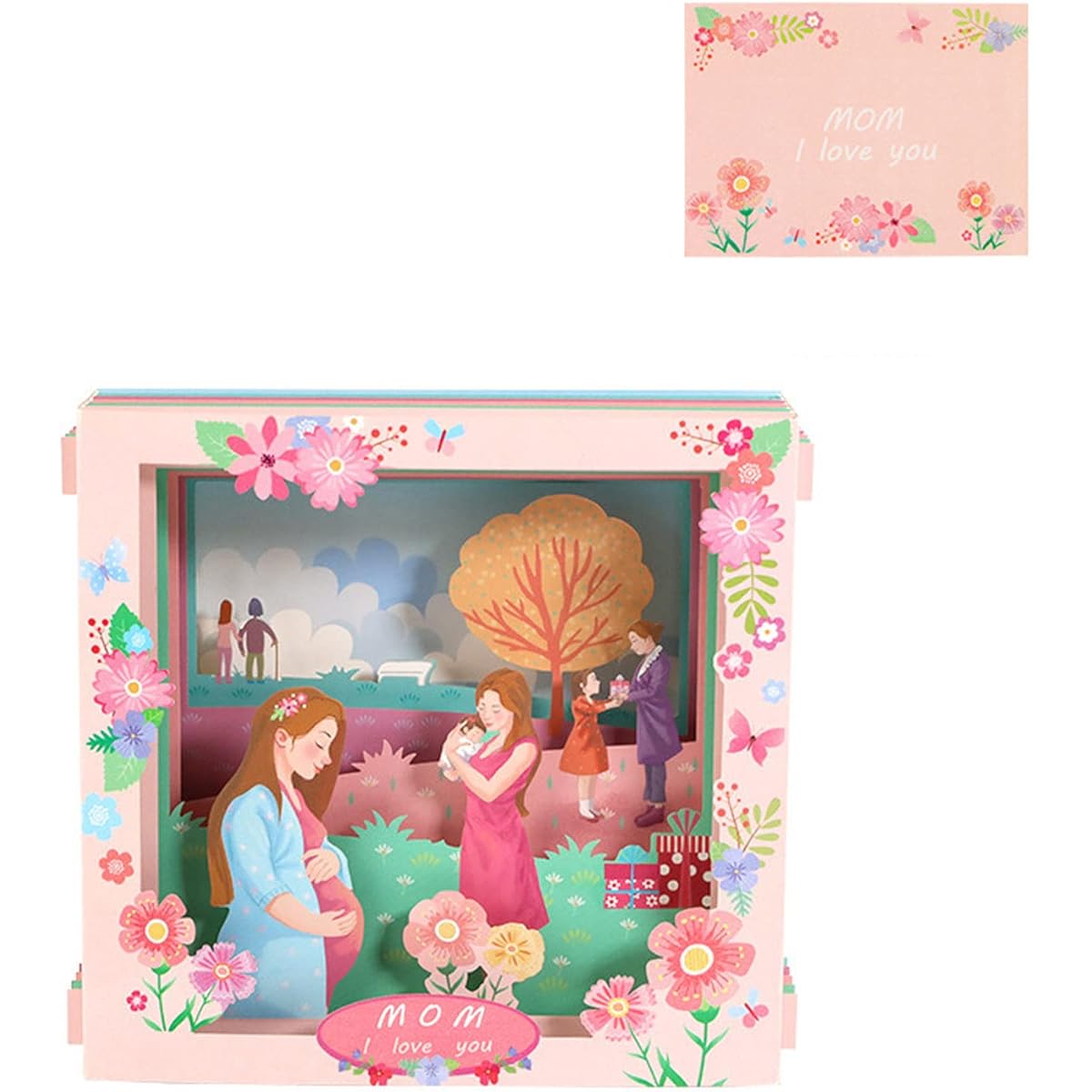 JanFeel 3D Greeting Cards for Mother's Day I love you Mom Paper Carved Box 3D Pop Up Card with Envelope Ornament Gift 6x6inch