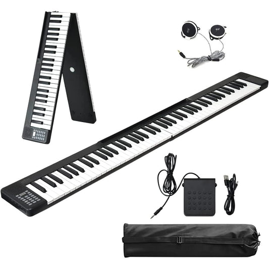 Piano Keyboard 88 Keys Portable Lightweight 2.8kg Rechargeable Cordless Headphones & Carrying Bag Included ON-THE-GO BK Black