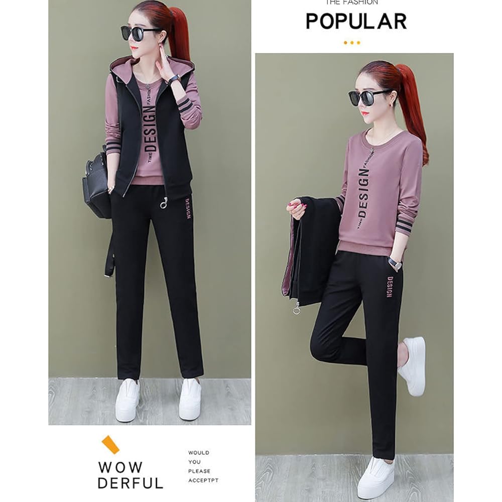 [Byuuu] Women's Setup, Large Size, Winter Parka, Jersey, Sports, Exercise, Jersey Top and Bottom Set, Sweatshirt, Long Sleeve, 3-Piece Set