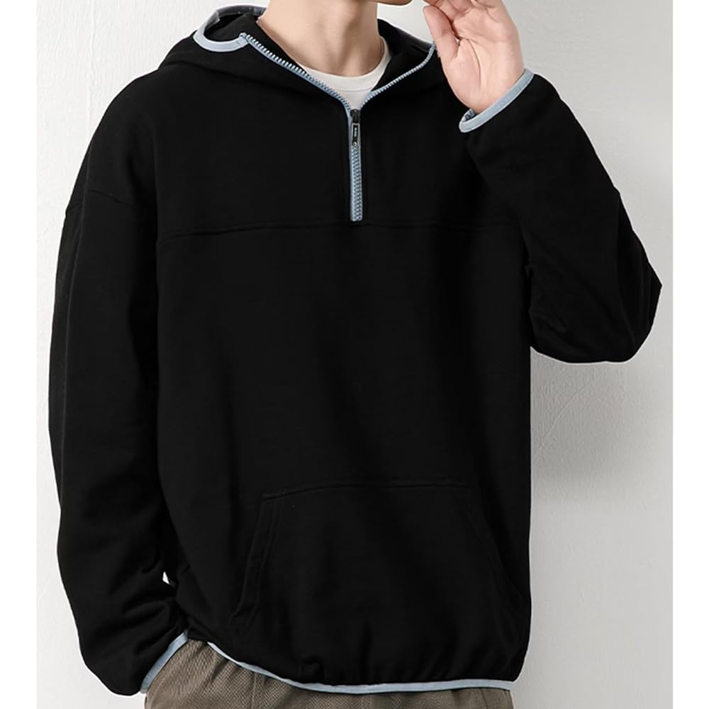 [Bligo] Men's Parka, Long Sleeve, Pullover, Hooded, Pullover, Round Neck, Fuzip, Kangaroo Pocket, M-3XL, Plain, Large Size, Sweatshirt, Switching Design, Loose, Casual, Stylish, Soft, Popular, Spring, Autumn, Winter Clothes