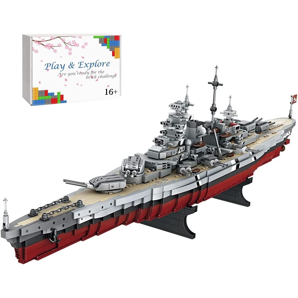FULHOLPE Bismarck Class Battleship Building Blocks Set MOC Military Warship Model Bricks Construction Toy Compatible with Major Brands - 2081 Pieces