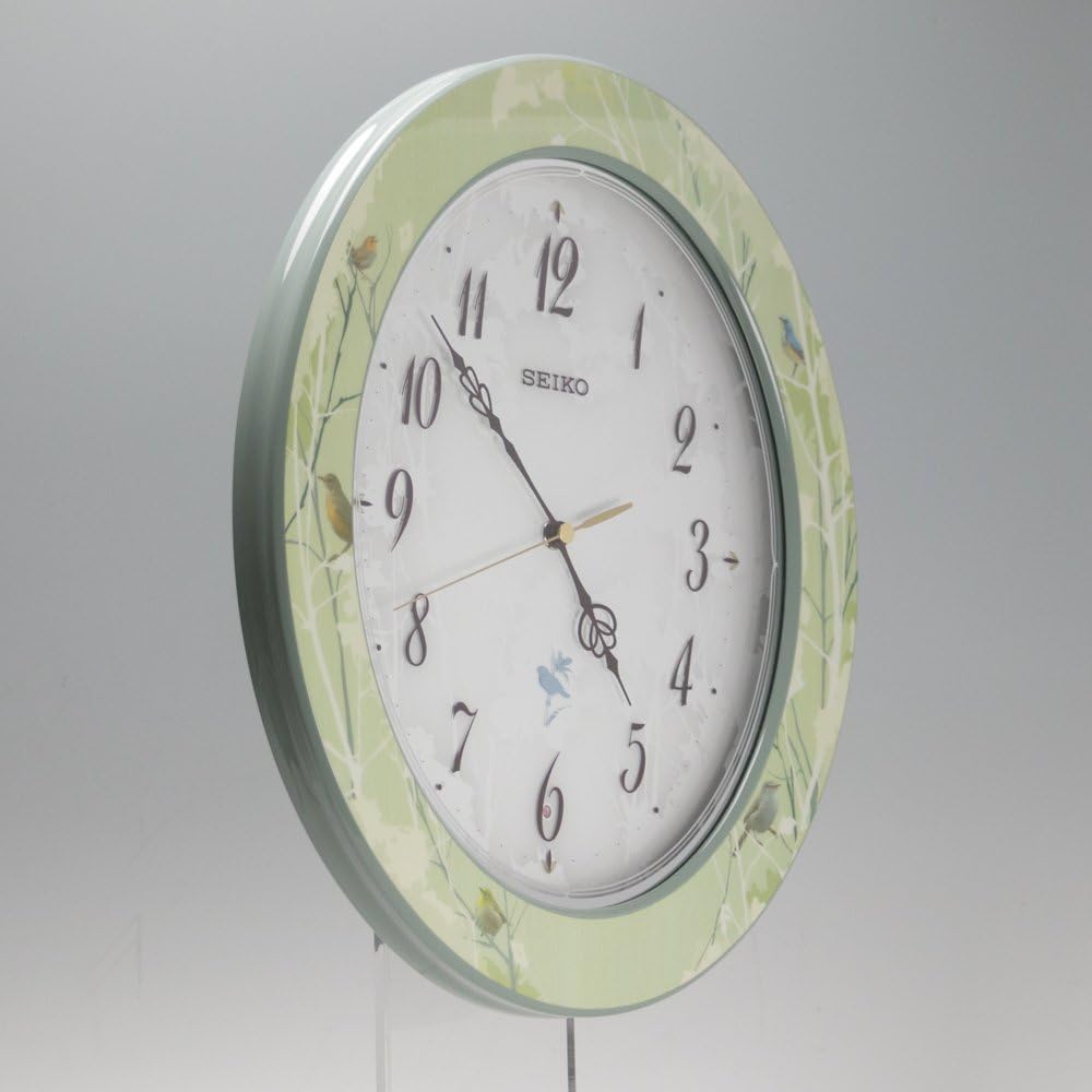Seiko Clock Wall Clock Nature Sound 12 Types Radio Analog Time Signal Switchable Light Green Pattern Glossy RX214M SEIKO