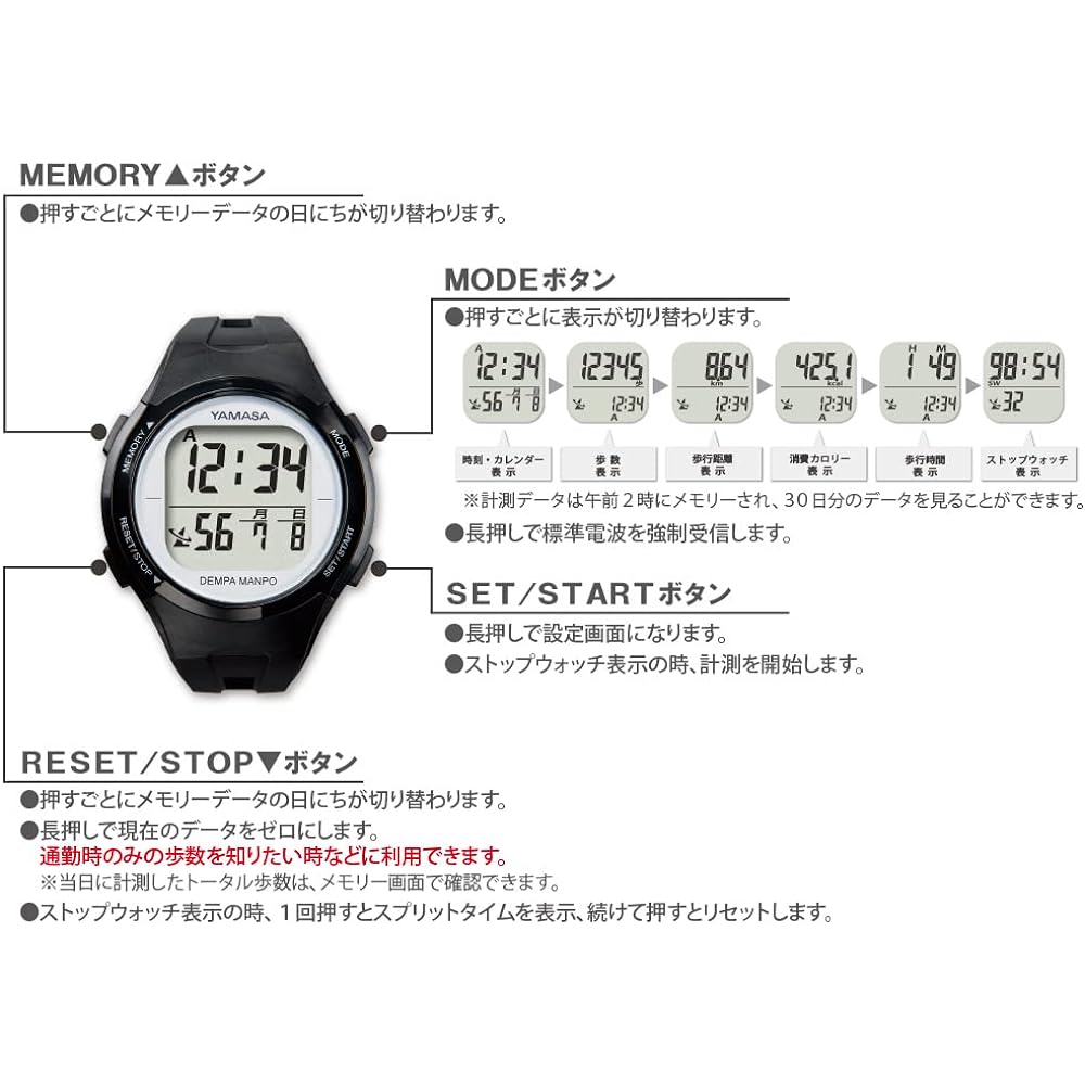 Yamasa Watch Pedometer DEMPA MANPO Black x Red TM-510BR