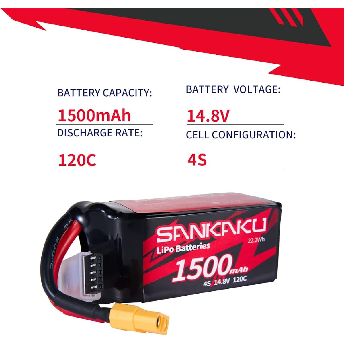 SANKAKU 2PCS 4S 1500mAh LiPo Battery 14.8V 120C Soft Pack with XT60 Connector for RC FPV Helicopter Drone Quadcopter Racing Hobby