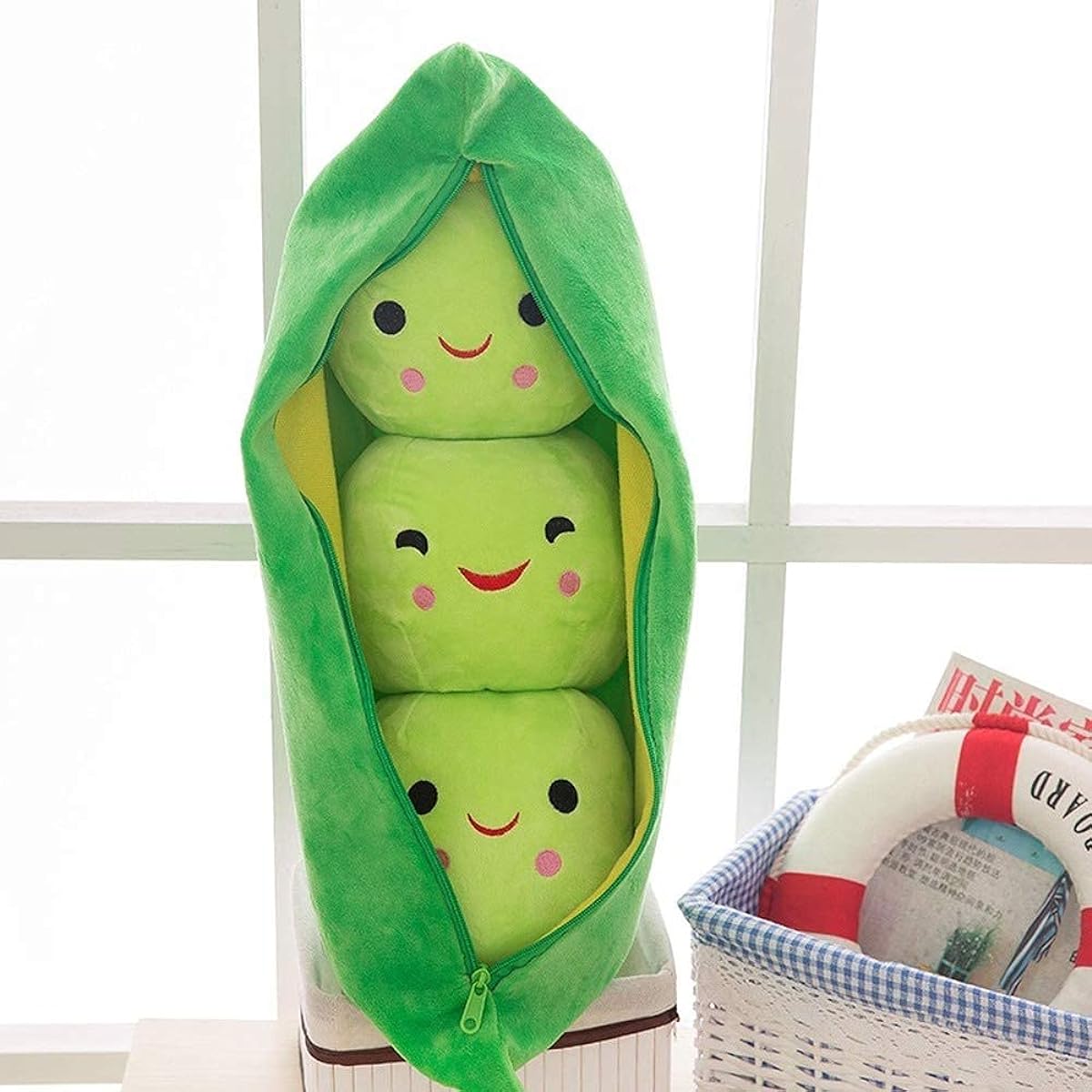 Giant Pea in a Pod Stuffed Animals Peapod Pillow Cute Pea Stuffed Animals Plant Dolls Various Sizes (Green Bean 27.5"/70cm)