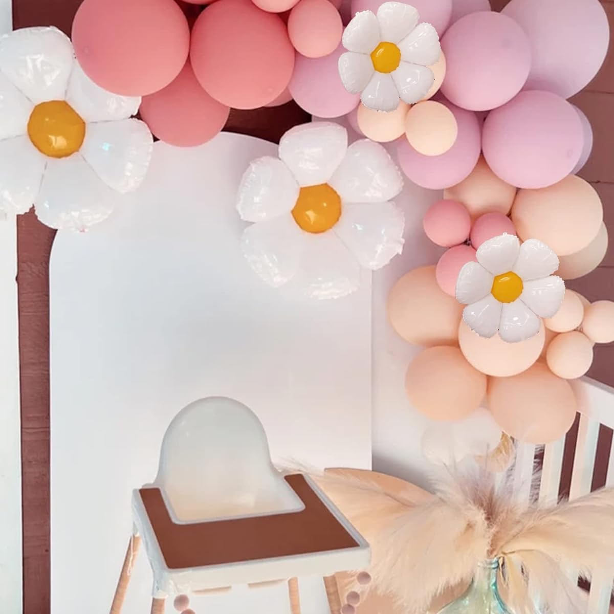 Sweet Baby Co. Daisy Balloon Garland Party Decorations Groovy Retro Hippie Birthday Party Decorations Flower Balloons, 18 10 5 Inch Pink Orange Purple Boho Pastel Balloon Arch Kit Decor