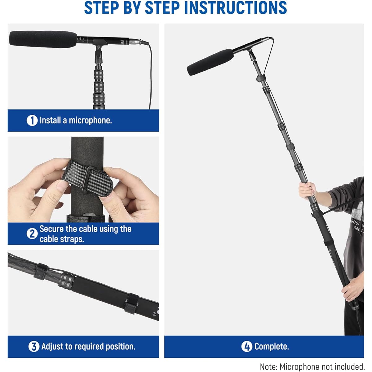 NEEWER New Edition Microphone Boom Pole 300cm Telescoping Carbon Fiber Microphone Boom Arm 5 Sections 1/4" 3/8" 5/8" Screw Adapter Cable Strap Shoulder Strap Storage Bag MS-300CR (Black)