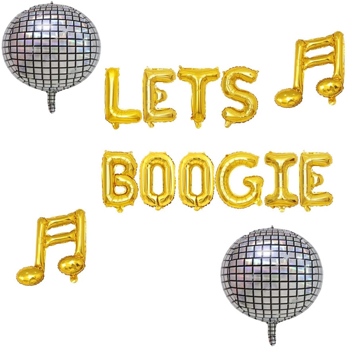 KUNGOON Let's Boogie Balloon for Disco Music Theme Party, Funny Riveting 4D Disco Balloons Music Note Balloons 70s 80s Disco Theme Birthday Party Supplies Kit