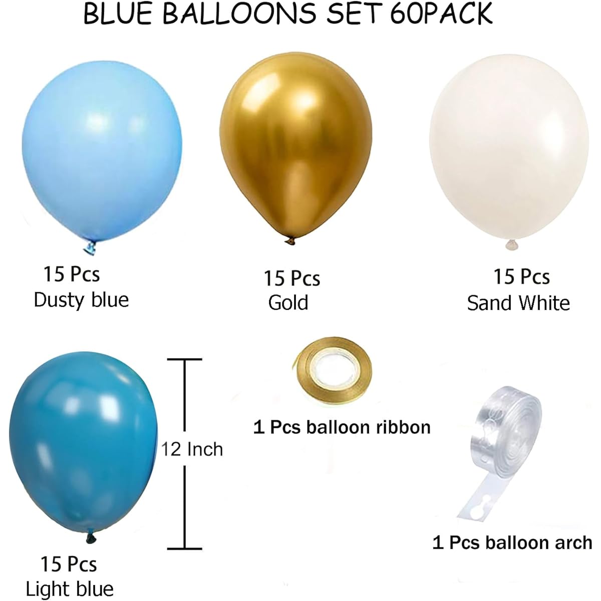 Dusty Blue & Gold Party Balloons 50pcs 12'' Dusty Blue Baby Blue Sand White Metallic Gold Ribbon Wedding Birthday Baby Shower Decorations