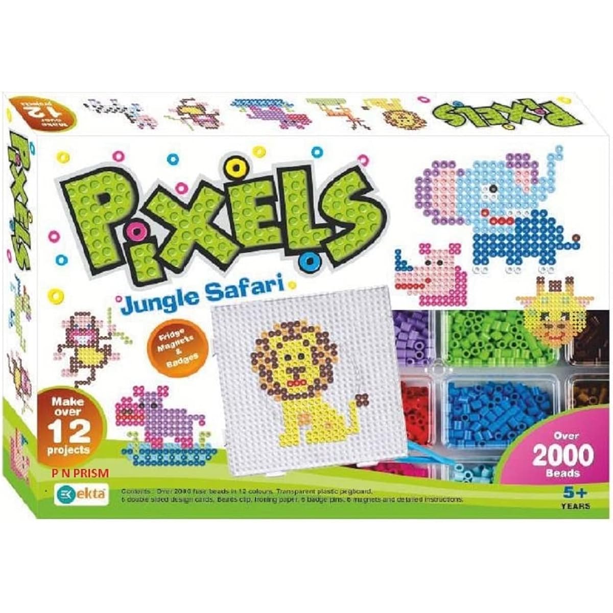 EKTA Pixels Jungle Safari Fridge Magnet Badge Making Kit for Kids Creativity