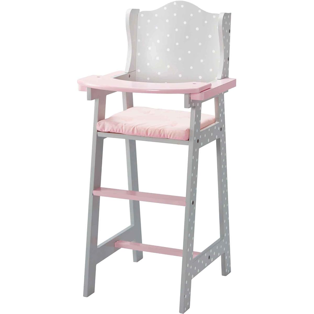 Olivia's Little World Polka Dot Princess Baby Doll High Chair, Nursing High Chair, Toddler Wooden Doll Play Furniture, Grey, Fits 16" Baby Doll