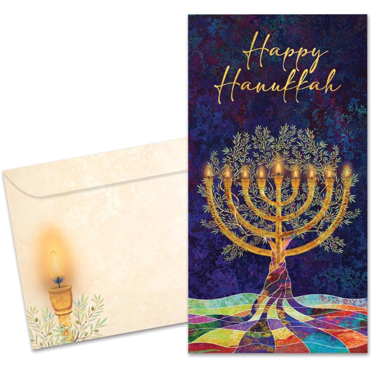 Tree-Free Greetings 2 Pack Hanukkah Money Holders with Matching Art Velvet, Eco-Friendly, Made in the USA, 100% Recycled Paper, 3.7 x 7 Inch Hanukkah Tree Money Cards (ZT70124)