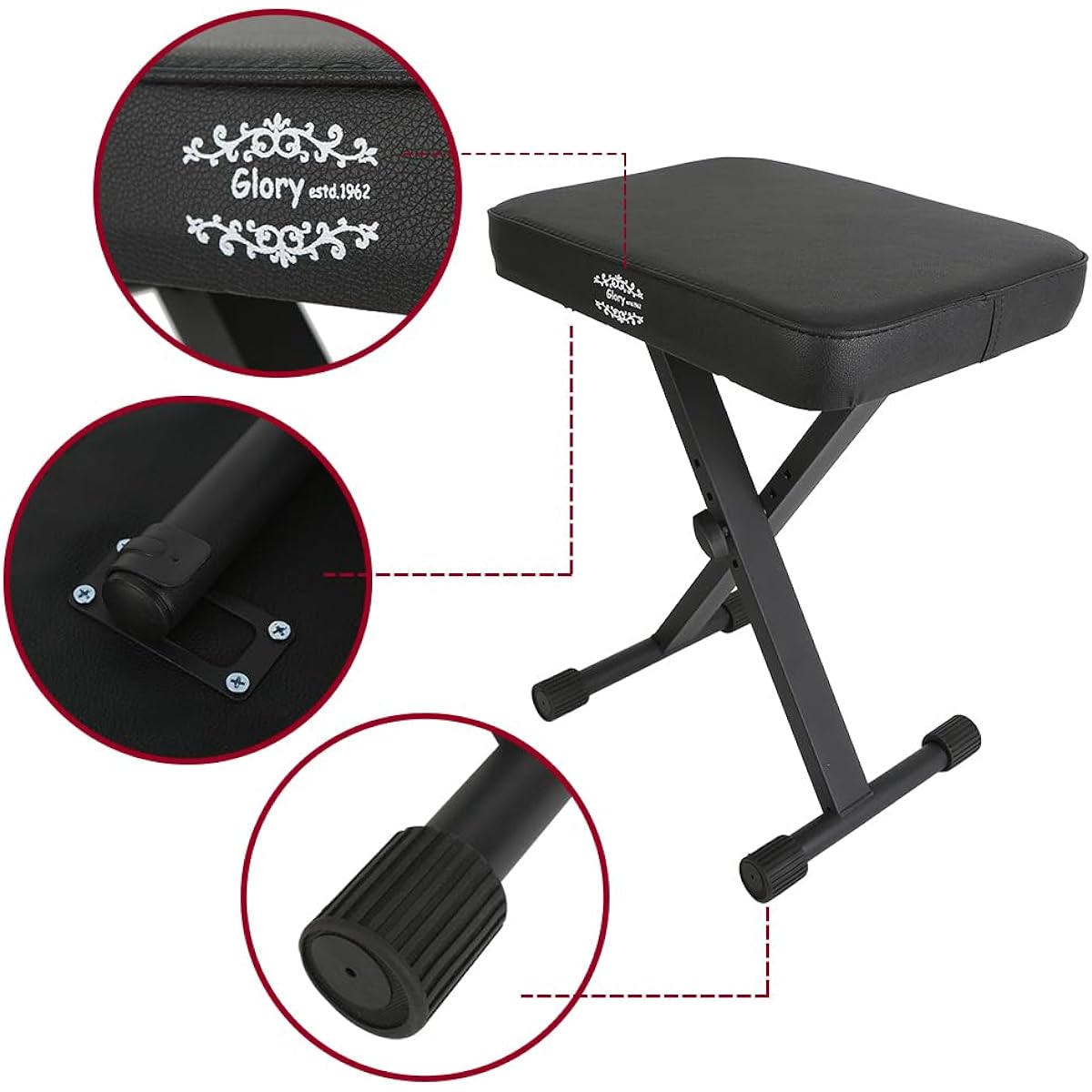 Glory Adjustable Padded Keyboard Bench Adjustable Piano Keyboard Bench X Style Stool Chair Seat Black