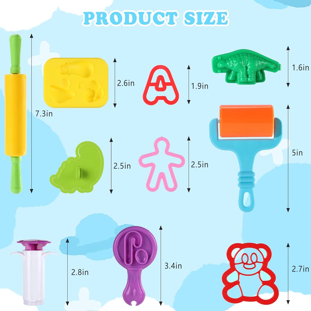 Oun Nana 144 Pieces Play-Doh Tools Set for Kids, Play-Doh Accessories with Assorted Shape Molds Animals Dinosaurs Stamps Letters Numbers Extruder Scissors Cutter Roller Dough Mat and Storage Bag