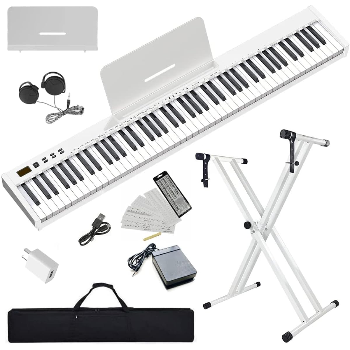 iano Stand Set] NikoMaku Electronic Piano, 88 Keys, SWAN-S, Japanese Language, MIDI Compatible, Compact, Lightweight, Two Stereo Speakers, Slim Design, Rechargeable, Beginner, Stand, Soft Case, Pedal, Practice Earphones, Keyboard Stickers Included, White