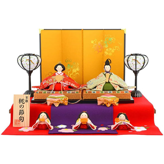 Hina Doll Ryukodo Chirimen Plump Hina Doll Compact Tiered Five-Person Display Kyo Hina Doll Peach Festival Hanakomachi Hina Doll h283-rk-1-0740