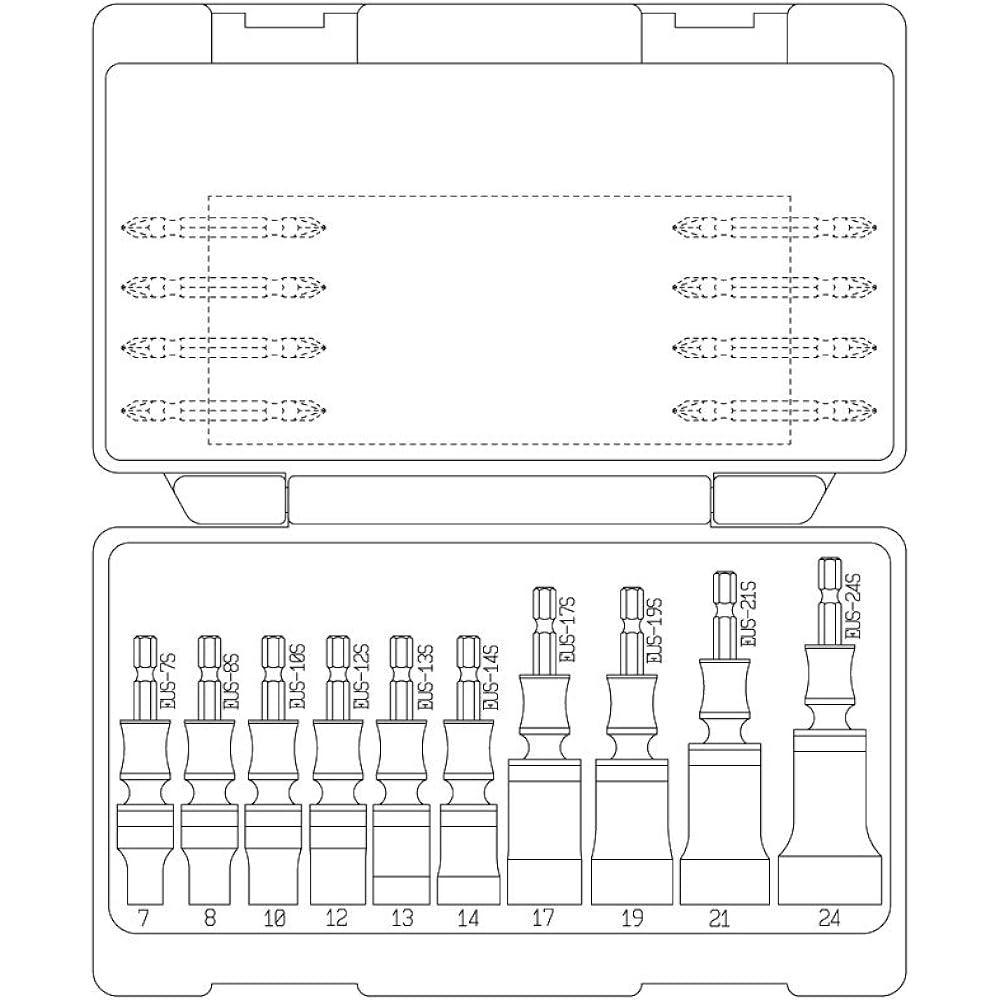 Top Industry (TOP) Universal Socket 10 Piece Set 7~24mm Swing 30° Case Included Bit Impact Socket Civil Engineering Construction Tool Tool EUS-724SS Tsubame Sanjo Made in Japan