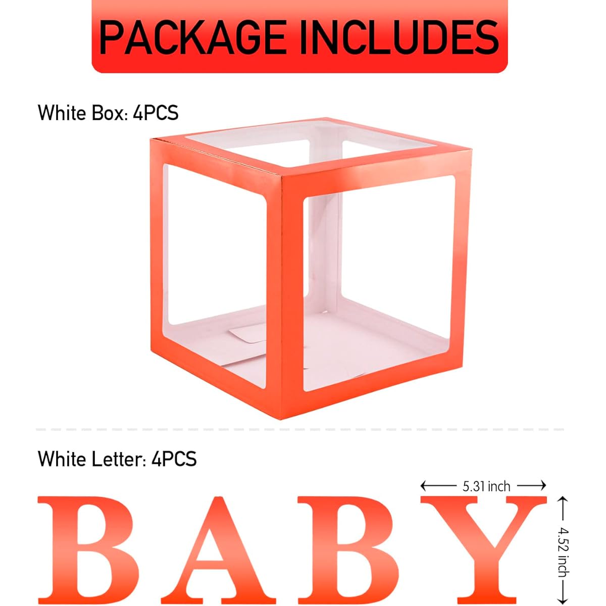 TECKED Party Decorations - 4pcs Orange Baby Balloon Box Blocks Orange Baby Letters Gender Reveal Party Birthday Party Decorations