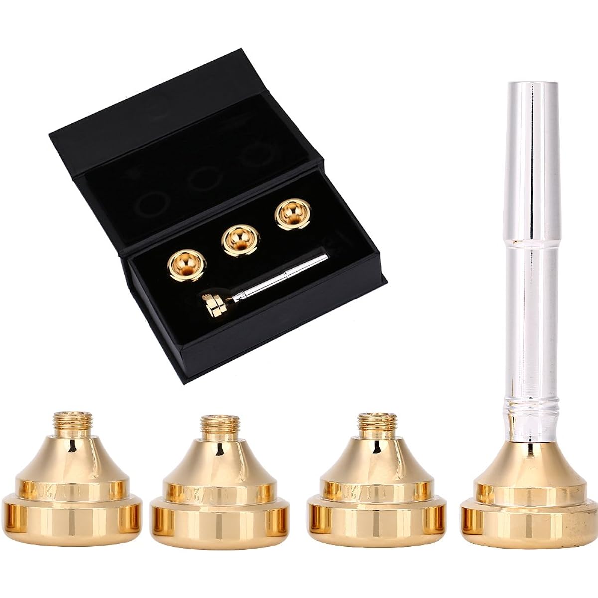 Brass Trumpet Mouthpiece Mouth Set with 1 1/2 C 3 C 5 C 7 C Gold Plated Mouthpiece Kit