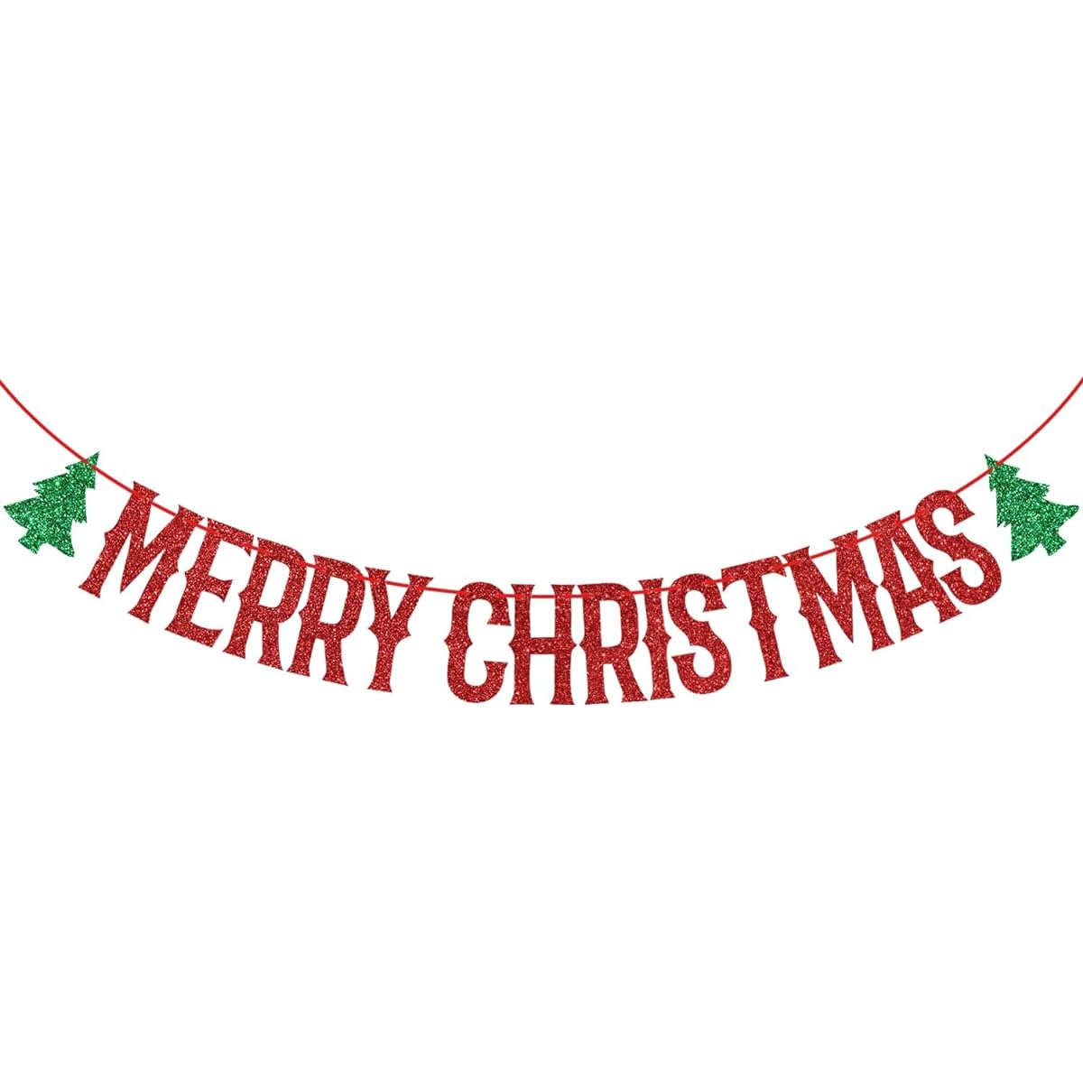 Merry Christmas Banner - Christmas Holiday Bunting Garland - Festive Party Decorations/Winter Mantle Home Decorations/Christmas Party Decoration Supplies Red Glitter