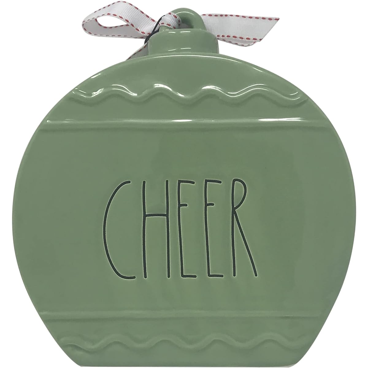 Rae Dunn by Magenta Ceramic Christmas Tabletop Ornament (M, Cheer/Green)