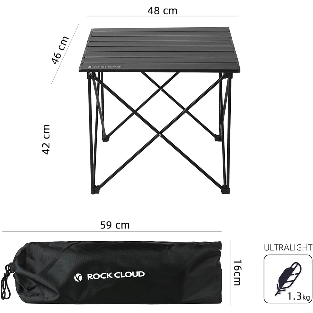 Rock Cloud Camping Table Folding Aluminum Roll Table Compact Ultra Lightweight Outdoor Sports Day BBQ Hiking Beach Storage Bag Included