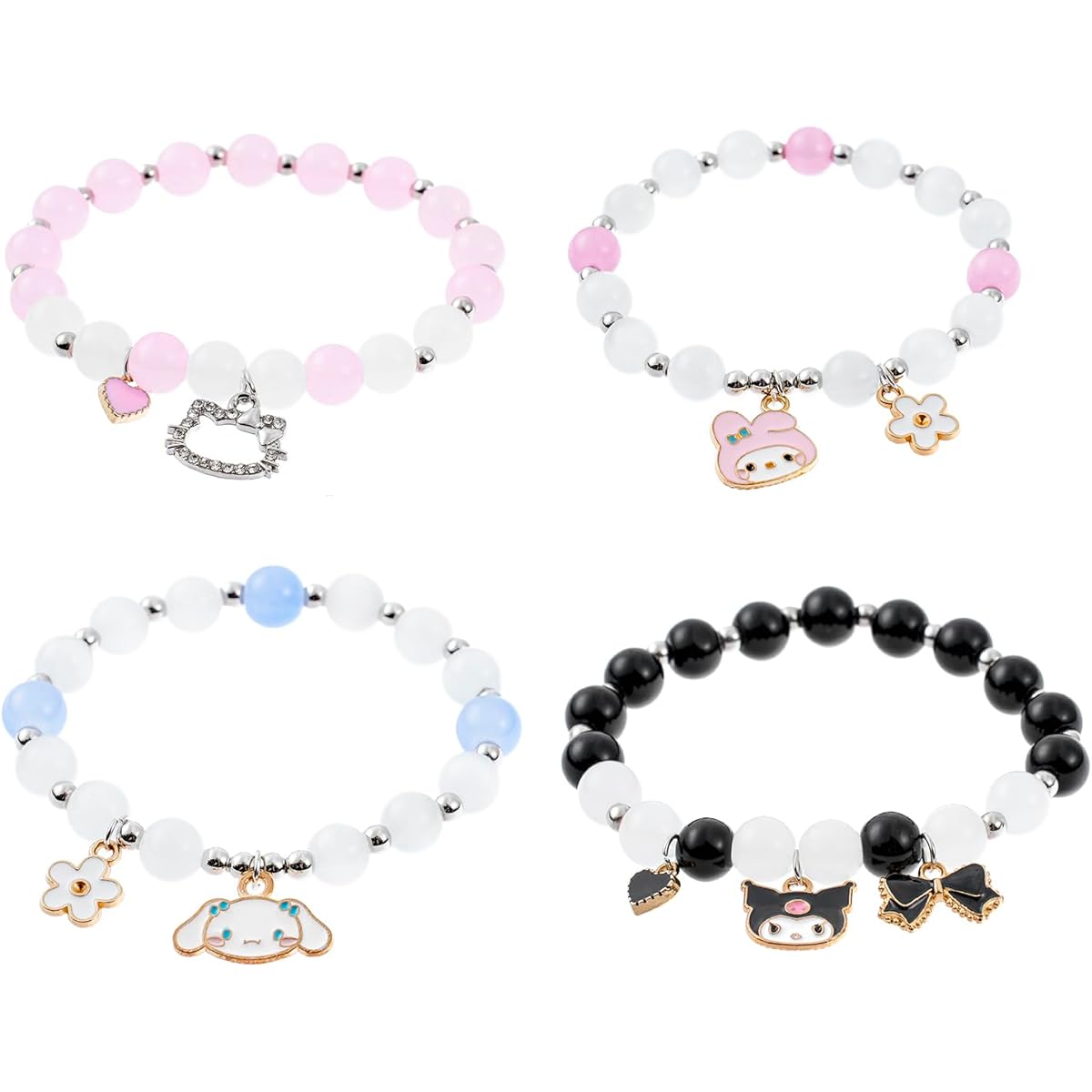 ANZWTLOYY Cute Bracelet Set Crystal Beads Pearl Bracelet Cute Cartoon Elastic Beads Bracelet for Girls Women Friendship Jewelry