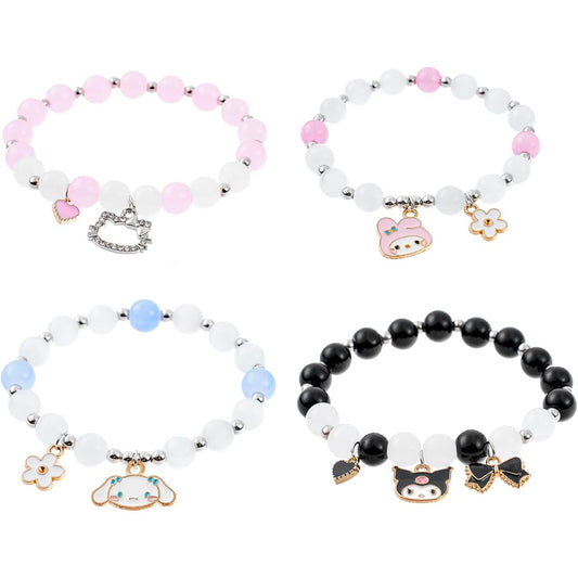 ANZWTLOYY Cute Bracelet Set Crystal Beads Pearl Bracelet Cute Cartoon Elastic Beads Bracelet for Girls Women Friendship Jewelry