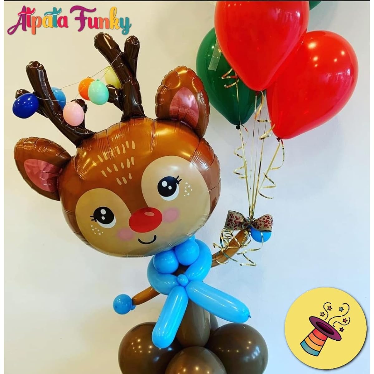 Atpata Funky Reindeer (Set of 7) Christmas Themed Foil Balloons for Christmas Party Decorations