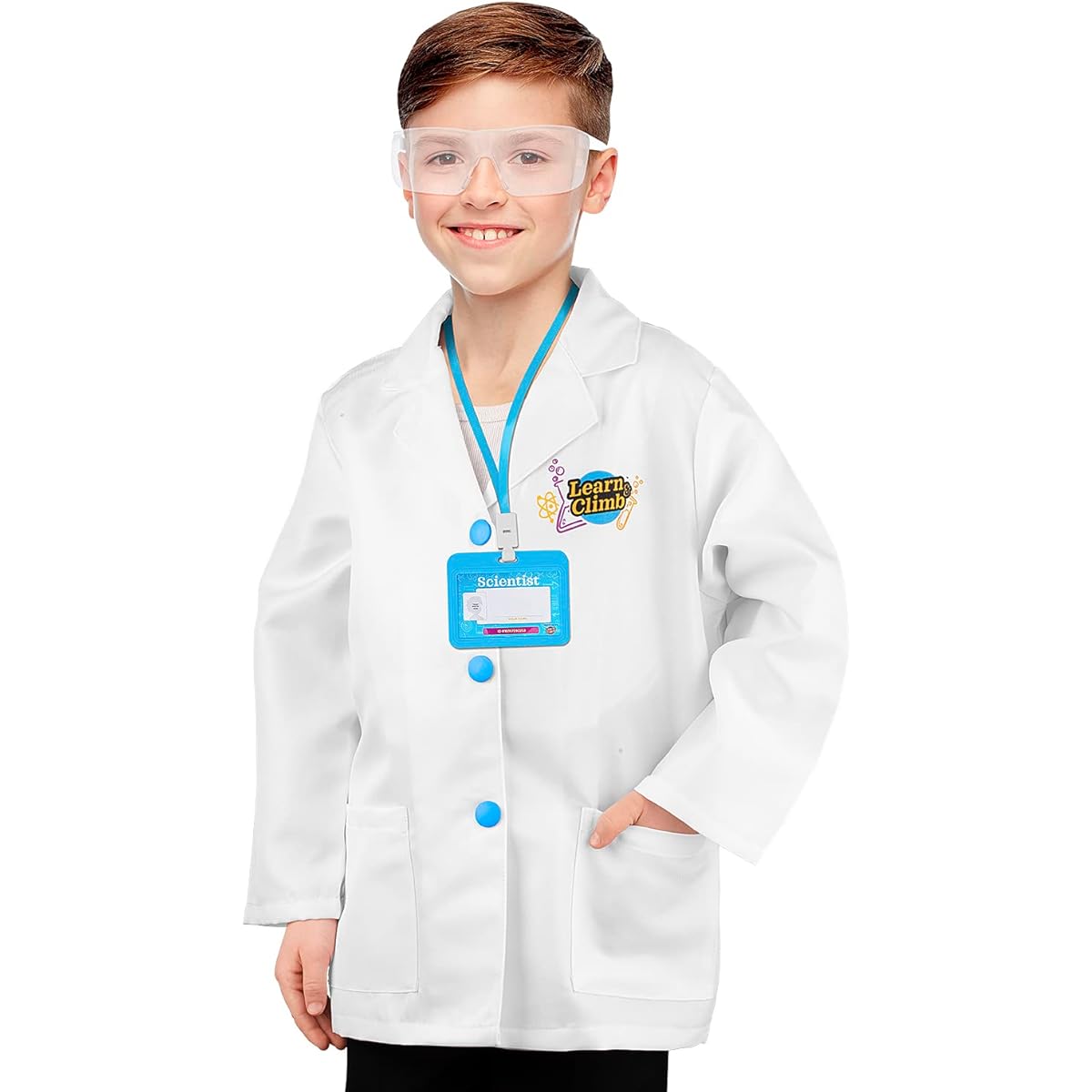 Learn & Climb Scientist Lab Coat for Kids Ages 3-7 Kids Scientist Costume 3 Piece Set with Goggles & ID Card