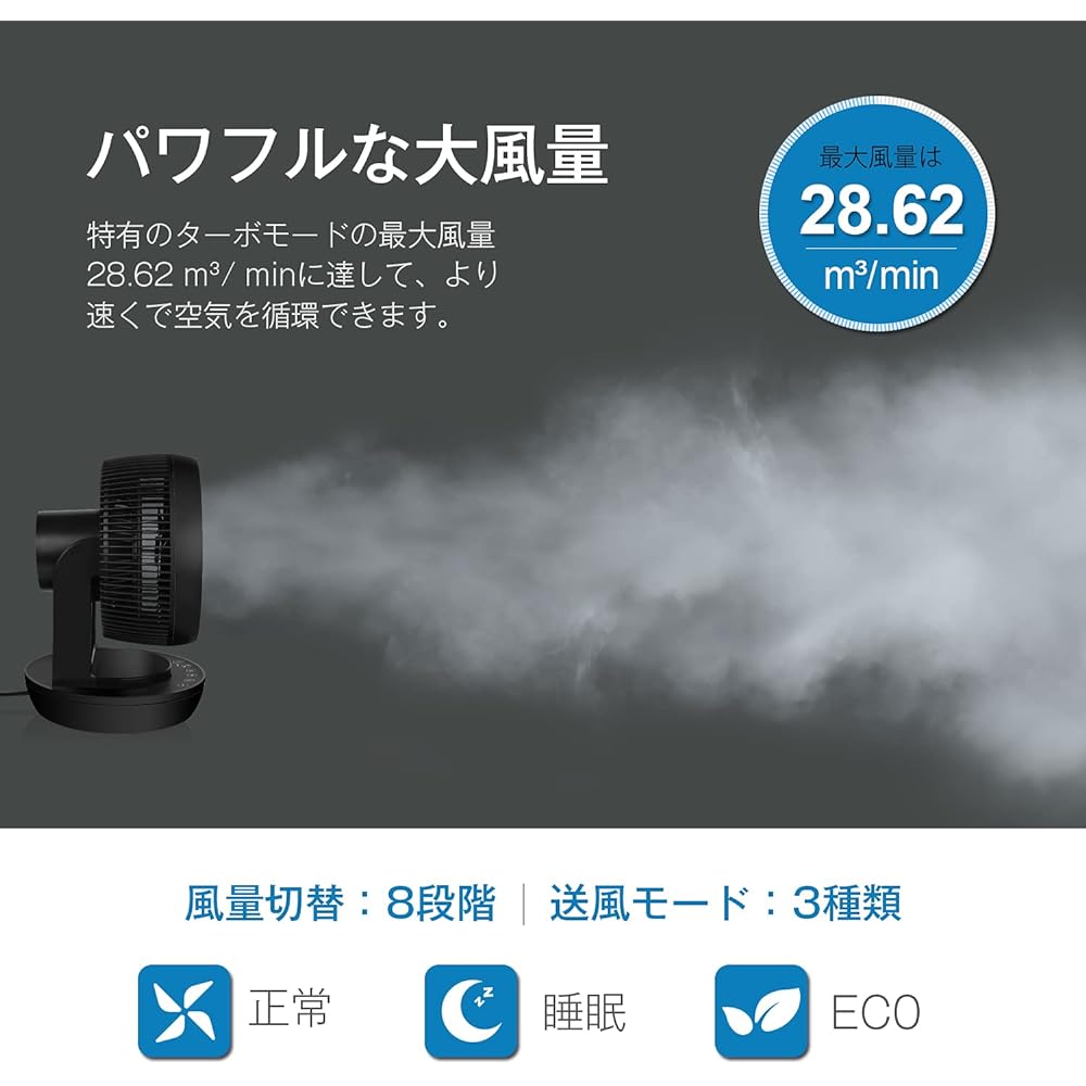 4UMOR Circulator DC Motor Fan, Quiet, Cooling, ECO Mode, Powerful, with Remote Control, Power Saving, Oscillating Timer, Small, Indoor Drying, Clothes Drying, Air Circulation, 20 Tatami Mats, 8 Levels of Air Flow