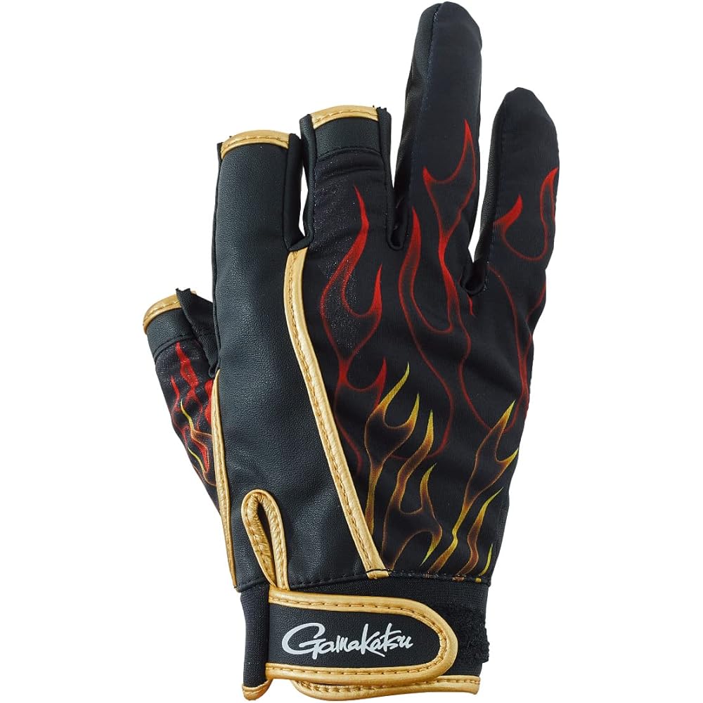 Gamakatsu Stretch Fishing Gloves (Flame Pattern/3 Pieces)