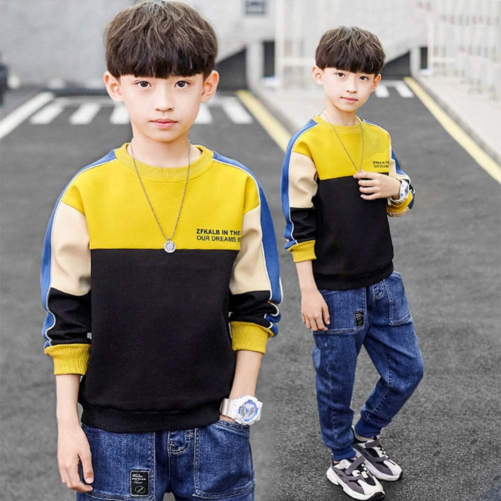[NiceYY] YUEGUANG Kids' Long Sleeve T-Shirt, Boys, Sweatshirt, Sweatshirt, Round Neck, Junior Boys, Cut and Sew, Stretch, Breathable, Soft, Stylish, Everyday Wear, Loungewear, Casual