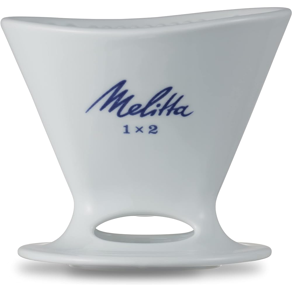 Melitta Coffee Dripper for 2~4 Cups Premium Filter 1x2 with Saucer and Measuring Spoon Made in Japan Hasamiyaki PF-WH 1x2 White